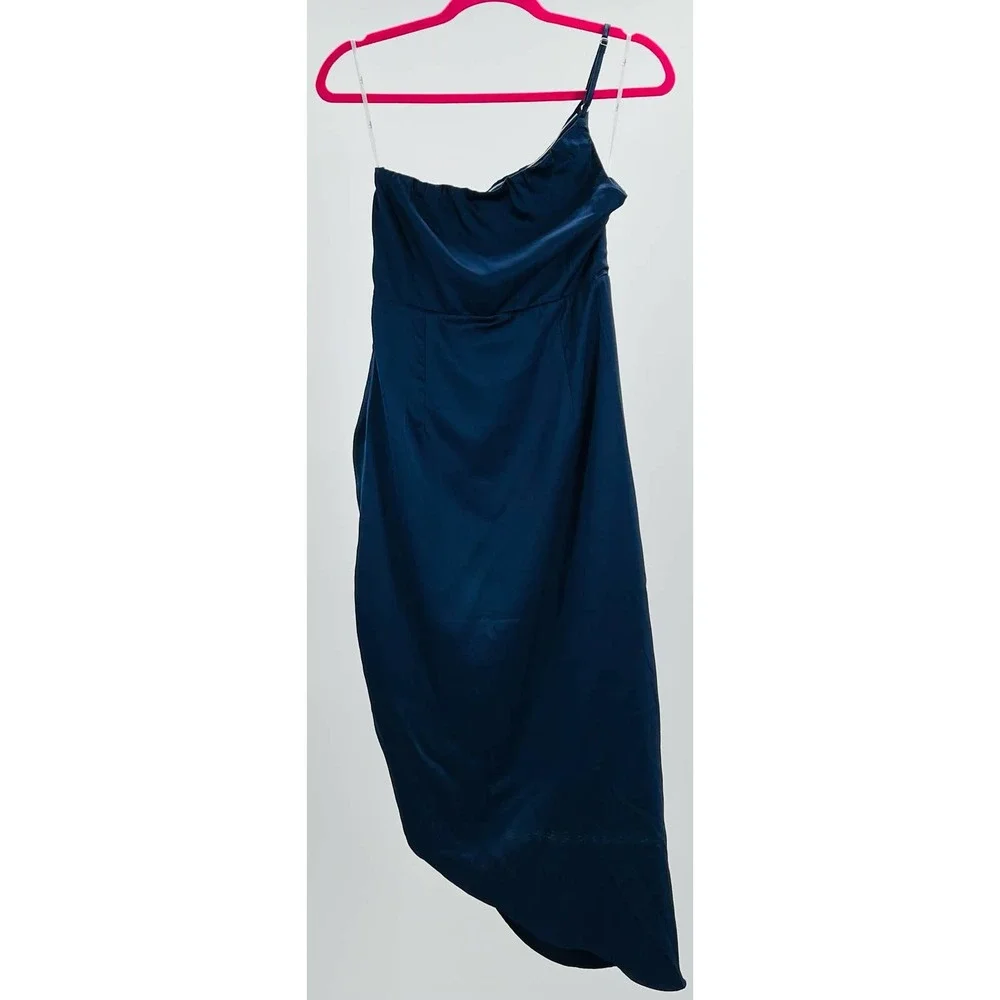 NWOT LULU'S Law of Attraction One-Shoulder Asymmetrical Midi Dress | Navy | S - Picture 9 of 10